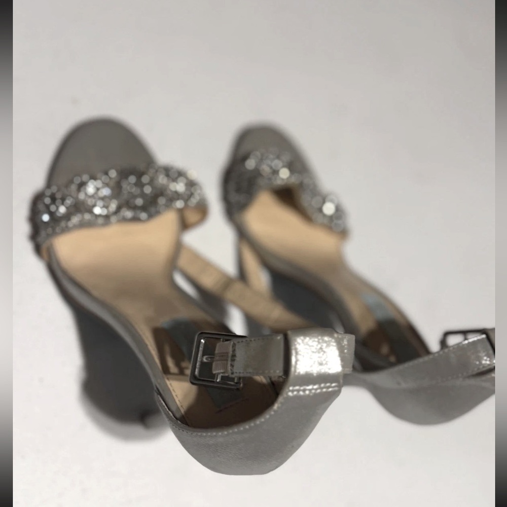Betsey Johnson SB-Gina Silver Glitter Ankle Strap Embellished Heels – Size 7 M - Picture 2 of 7